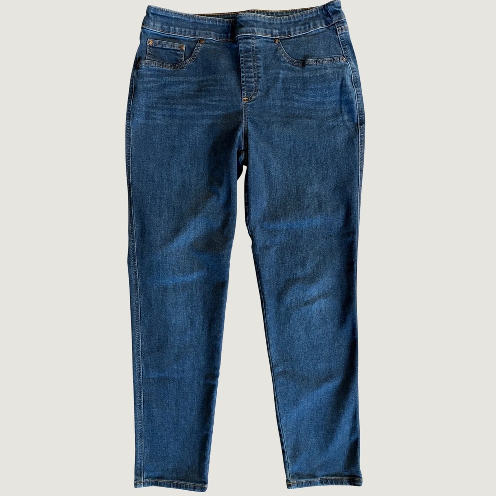 Chicos Pull On Jegging Ankle Jeans Size 1R 8 Blue Denim Stretch Slim Fit Denim